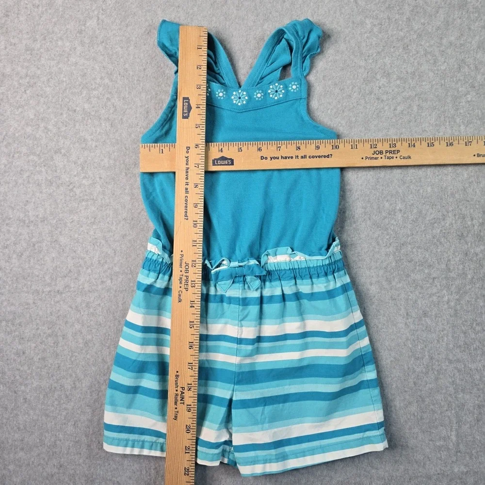 Gymboree‎ Romper Girls 6 Blue Striped Floral Ruffle Summer Coastal Beach